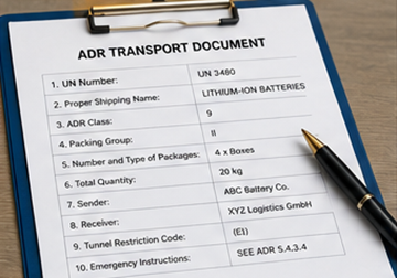 Έγγραφα μεταφοράς ADR και γραφειοκρατικά έντυπα για αποστολές μπαταριών λιθίου