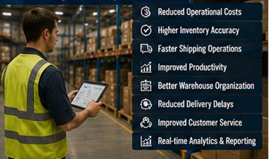 Αποδοτική αποθήκη logistics που δείχνει τα οφέλη των συστημάτων διαχείρισης αποθήκης