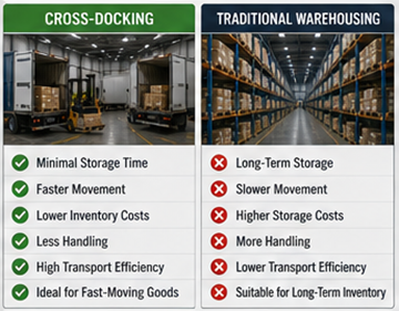 Σύγκριση μεταξύ λειτουργιών cross-docking και παραδοσιακής αποθήκευσης