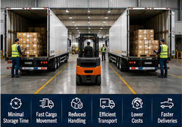 Αποθήκη cross-docking που μεταφέρει παλέτες απευθείας μεταξύ φορτηγών