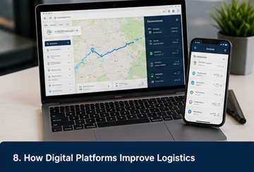 Πίνακας ελέγχου ψηφιακής πλατφόρμας logistics με παρακολούθηση, επικοινωνία και παραγγελίες μεταφοράς