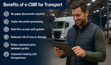 Επαγγελματίας logistics που χρησιμοποιεί tablet, παρουσιάζοντας αποδοτικότητα και ψηφιακή διαχείριση εγγράφων στις μεταφορές