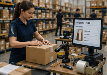 Κέντρο εκτέλεσης παραγγελιών e-commerce που επεξεργάζεται online παραγγελίες πελατών