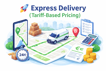 Μεταφορά express με διαδρομή από σημείο A σε σημείο B, με τιμολόγηση βάσει απόστασης και ταχεία αποστολή