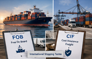 Διεθνή logistics θαλάσσιων μεταφορών με επεξήγηση των όρων μεταφοράς FOB και CIF μέσω διαδικασιών μεταφοράς φορτίου