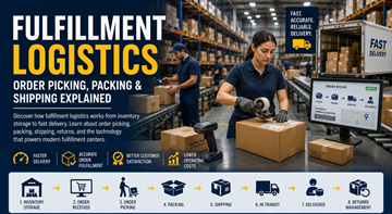 Σύγχρονη αποθήκη fulfillment logistics με εργαζομένους που συσκευάζουν online παραγγελίες και προετοιμάζουν αποστολές