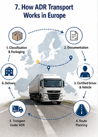 Ευρωπαϊκή διαδικασία ADR logistics με διαδρομή μεταφοράς επικίνδυνων εμπορευμάτων και διαδικασίες συμμόρφωσης