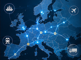 Διεθνείς διαδρομές μεταφορών logistics σε όλη την Ευρώπη με ορατότητα παρακολούθησης αποστολών