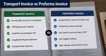 Σύγκριση μεταξύ τιμολογίου μεταφοράς και proforma τιμολογίου που δείχνει διαφορές στη χρήση