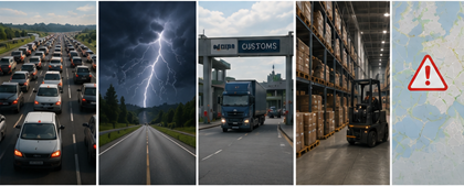 Προκλήσεις στις μεταφορές logistics, όπως καθυστερήσεις, κυκλοφορία, καιρικές συνθήκες και προβλήματα παρακολούθησης αποστολών