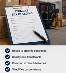 Έγγραφο Straight Bill of Lading που χρησιμοποιείται για απευθείας παράδοση φορτίου