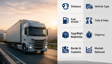 Παράγοντες τιμολόγησης logistics, όπως απόσταση, καύσιμα, διόδια, φορτίο και σχεδιασμός μεταφορών στην Ευρώπη