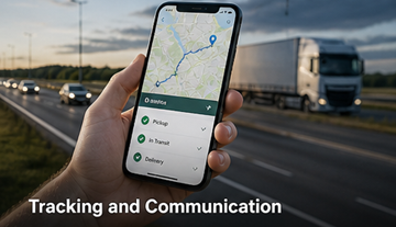 GPS tracking μεταφοράς με φορτηγό σε πραγματικό χρόνο, πλατφόρμα logistics, επικοινωνία οδηγού και πελάτη